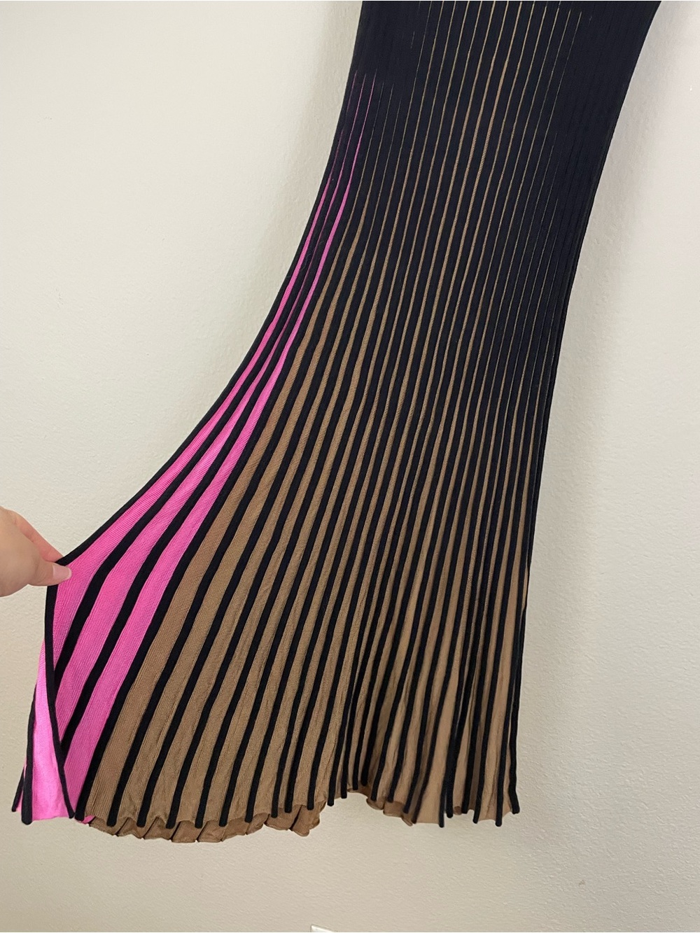 Kenzo Pink Tan Two Tone Pleated Ribbed Accordion High Rise Midi Skirt Size XS - Picture 5 of 8